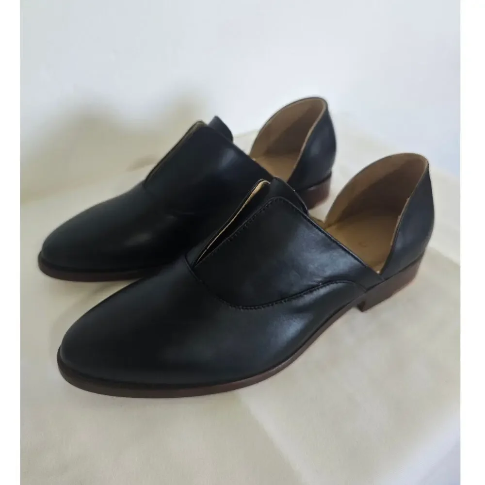 Nisolo Emma D'Orsay Oxford 2.0 Black Leather Slip On Shoes Size 8